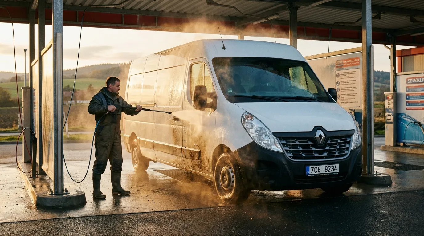 muž čistící renault master na vapce