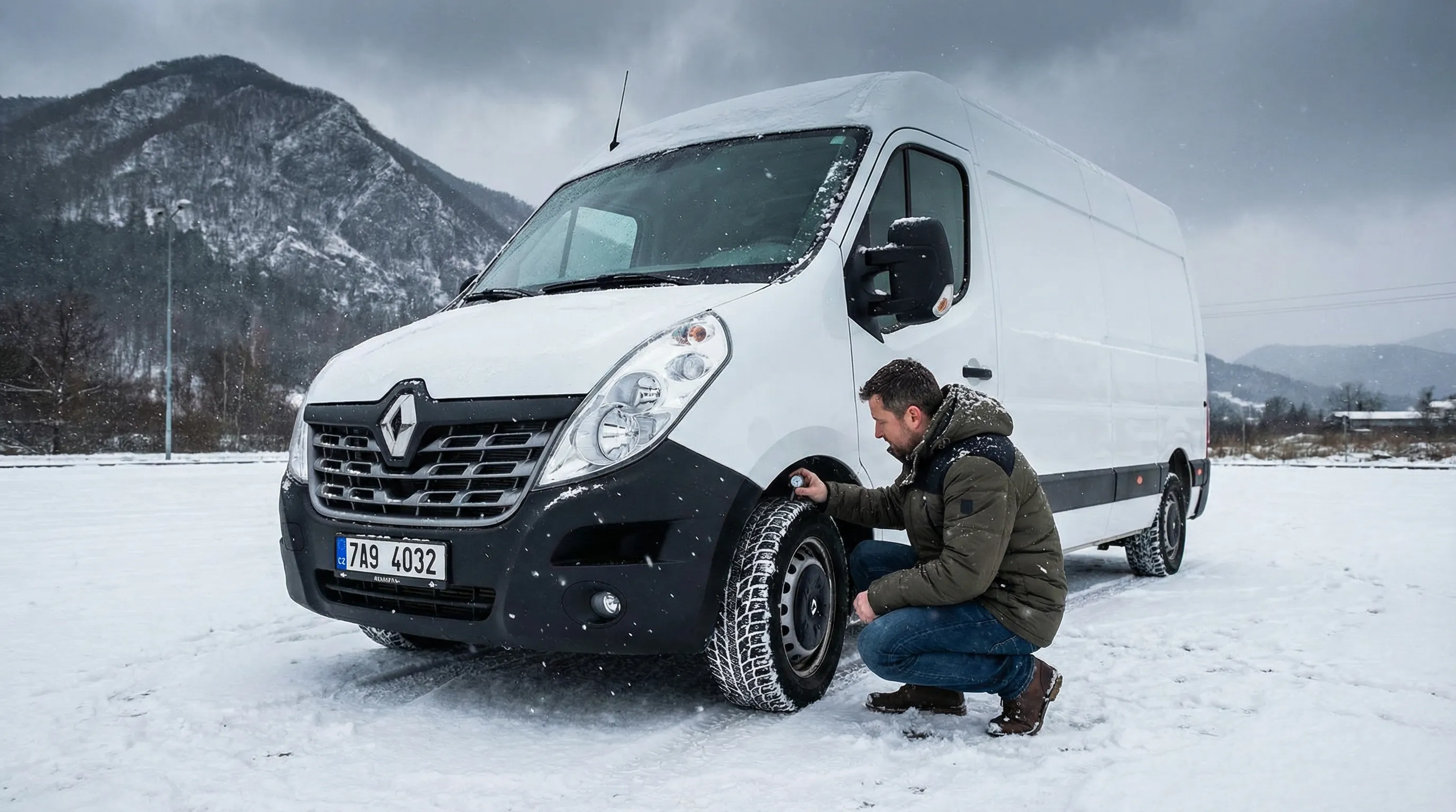 renault master na sněhu, kontrola vzorku pneu
