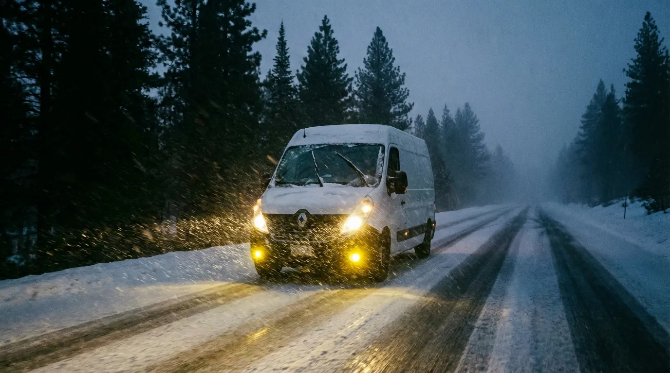 renault master zasněžená silnice