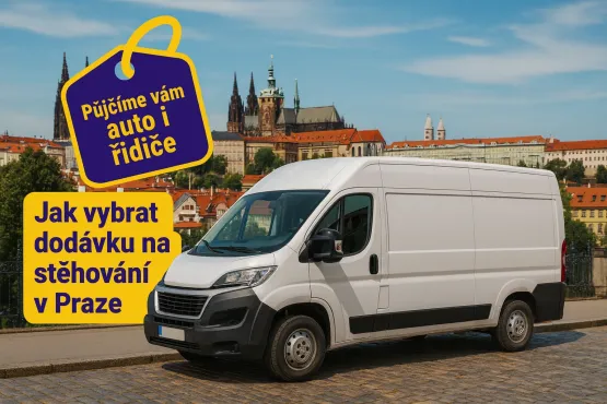 bílá dodávka v Praze, s textem jak vybrat dodávku, hero image