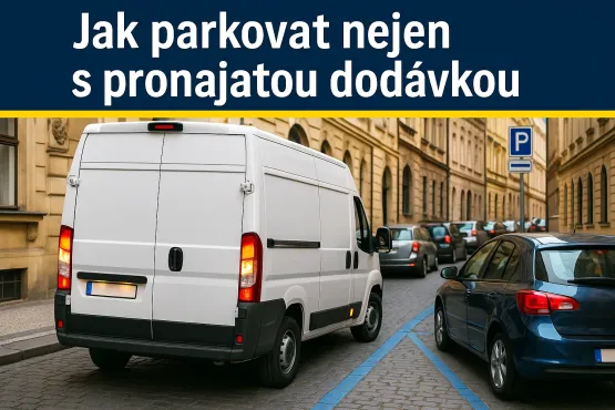 záběr na bílou dodávku v Pražské ulici s přeplněnými parkovacími místy
