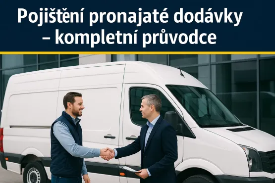 pohled na dva muže podávající si ruku před bílou dodávkou sjednávajíc pojištění