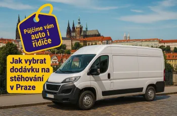 bílá dodávka v Praze, s textem jak vybrat dodávku, hero image