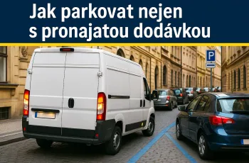 záběr na bílou dodávku v Pražské ulici s přeplněnými parkovacími místy